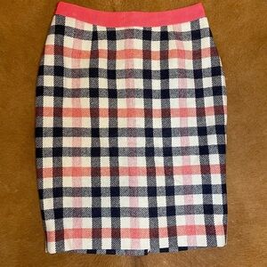 Boden pink cream and navy wool plaid skirt. British Tweed by Mallalieus size 2p
